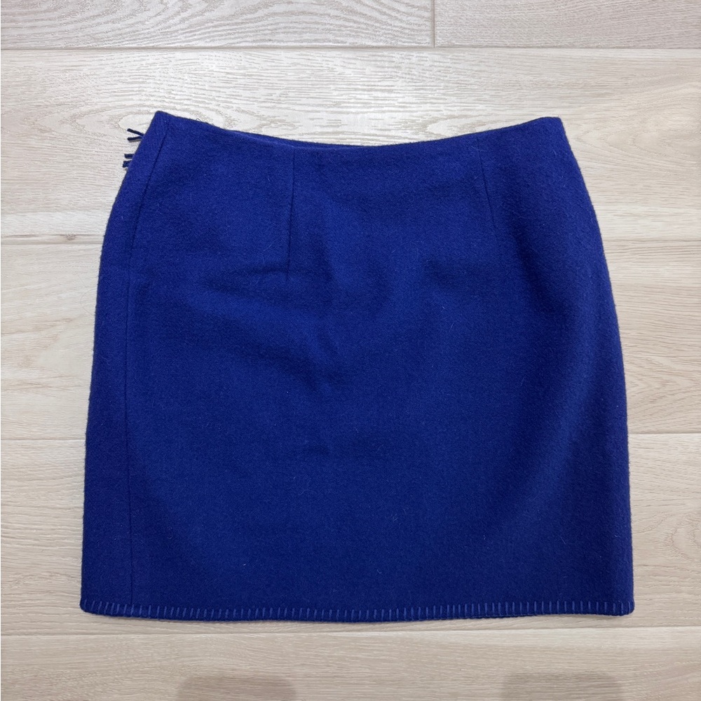 VTG Ralph Lauren Country Fringe Wrap Wool Skirt Blue Mini Union Made Size 12 - Picture 5 of 6